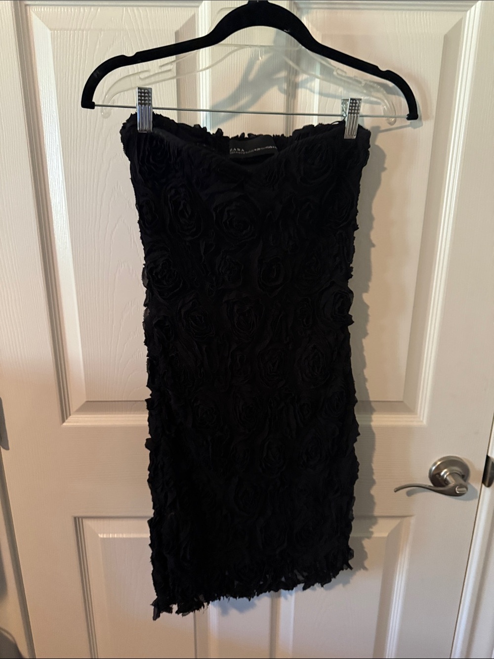 Zara Black Strapless Rose-Texture Cocktail Dress